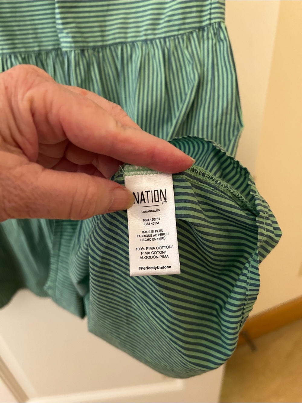 Nation LTD Dustin Romantic MIDI Green and Navy Striped Shirt Dress add Denim - Picture 7 of 9